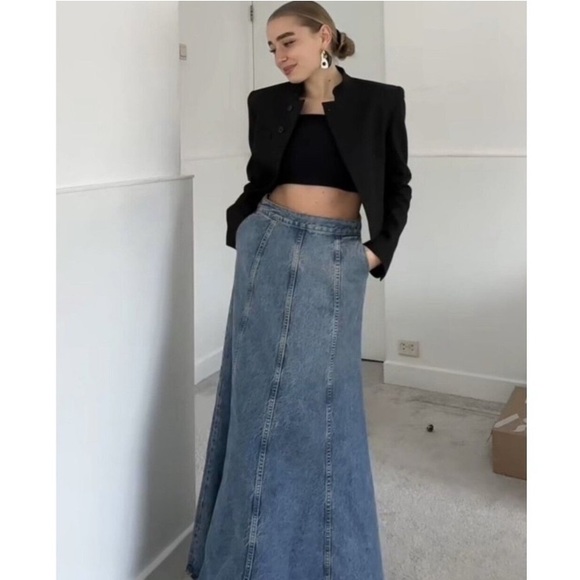 Zara BLOGGERS FAVE DENIM HIGH WAIST MAXI LONG JEAN SKIRT SPRING SUMMER MUST HAVE - Picture 2 of 14